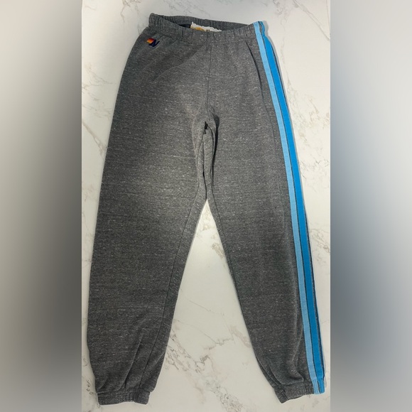 AVIATOR NATION 5 STRIPE SWEATPANTS - HEATHER GREY // BLUE XS - Picture 1 of 3